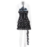 YESMYTOOL  -  2024 Halter Backless Sexy Party Dresses Women Flowers Embroider Short Polka Dot Dresses Fashion Sleeveless Summer Mini Dresses