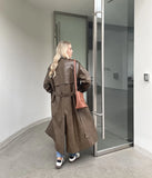 YESMYTOOL  -  2024 Autumn New design Runway Designer Leather Maxi Long Trench Coat With Belt Chic Female PU Windbreaker Classic