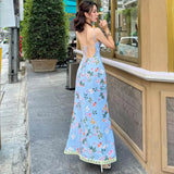 YESMYTOOL  -  High Quality Women Clothing 2024 Summer New Product Fashion Print Sexy Backless Lace Suspender Dress Wholesale Vestidos Elegant