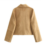 YESMYTOOL  -  Vintage Faux Suede Lapel Jackets Women Loose Single Breasted  Pockets Long Sleeve Coats 2024 Autumn New Lady Chic Tops Outwear