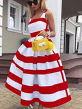 YESMYTOOL  -  Women Elegant Off Shoulder Long Party Dress New Summer Striped Print Sleeveless Dress Fashion Chic A-Line Suspender Beach Dress