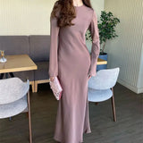 YESMYTOOL  -  Elegant Lady Solid Silk Dresses 2024 New Flare Sleeves O-neck Birthday Party Dresses Evening Wedding Dresses Autumn For Women