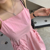 YESMYTOOL  - Women Pink Sleeveless Bow Tie Loose Dress Elegant Solid Colour Backless Dresses 2024 Summer New French Style Sexy Party Dress