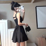 YESMYTOOL  -  2024 New French Hepburn Style Black Suspender Dress Temperament Women's Summer Short Waist Skirt