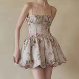 YESMYTOOL  -  Sexy Elegant Women Spaghetti Strap Rose Floral Print Mini Dresses Summer Female Low Waist Vintage Party Robe