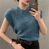 YESMYTOOL  -  Pullovers Sweaters Vest Loose Women Chic Gentle Spring Office Lady Slim Knitted Casual All Match Sleeveless Vintage