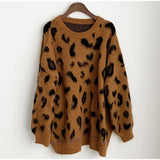 YESMYTOOL  -  Autumn Warm Leopard Print Pullover for Women Casual Loose Oversized Sweater Pullovers O Neck Long Sleeve 2024 Women's Jumpers