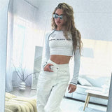 YESMYTOOL  -  Letter Printed Motorcycle Short Slim Fit Top American Retro Fashion Tight T-shirt Women Clothes Y2k Hot Girl Long Sleeve Top