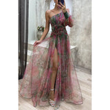 YESMYTOOL  -  Fashionable women's new single shoulder split print dress, sexy temperament, elegant and flowing long skirt