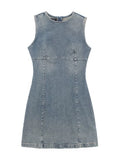 YESMYTOOL  - Denim Tank Tops Dress For Women Fashion Vintage Round-neck Sleeveless Simple Versatile Mini Vest Vestido Summer 2024 New XX184