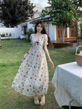 YESMYTOOL  -  Summer Korean New Slim Women's Dress Fashion Sweet Elegant Ladies Dress Woman Slim Waist Chicly Puff Sleeve Dress Female