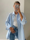 YESMYTOOL  - Classic Striped Blouses Women Vintage Long Sleeve Single Breasted Turndown Collar Shirts Tops 2024 New Casual Fashion Blouse