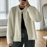 YESMYTOOL  -  Casual Knit Single Breasted Cardigans Women O-neck Long Sleeve Fluffy Short Sweaters Cardigan 2024 Autumn New Lady Elegant Tops