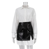 YESMYTOOL  -  Spring Long Sleeve White Shirt Dress Set Bodycon Sexy Ladies Two Piece Set Fashion Party Club Outfits Slim Fit Mini Skirt Set