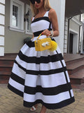 YESMYTOOL  -  Women Elegant Off Shoulder Long Party Dress New Summer Striped Print Sleeveless Dress Fashion Chic A-Line Suspender Beach Dress