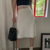 YESMYTOOL  - Elegant White Women Skirt Fairycore Ruffle Mid Skirts Coquette Summer Sexy A-line Basic Casual Korean Style Silk Skirt