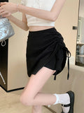 YESMYTOOL  -  Summer Women Fashion Black Gray Sexy Club Lace-up Mini Pleated Skirt Korean Brown High Waist Holiday A-line Short Skirts Simple