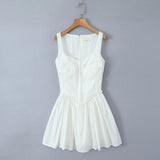 YESMYTOOL  -   Corset Detail A Line Dress White cotton square neck sleeveless Women's White Dress mini elegant summer party dress