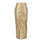 YESMYTOOL  -   Elegant Gold Pu Leather Skirts Women High Waist Office Long Skirt for Casual Classic Dresses 2024 Fashion Female Clothing