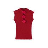 YESMYTOOL  -  Women FLOWER 3D SLEEVELESS KNIT TOP ROSETTE KNIT TANK