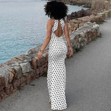 YESMYTOOL  -  Elegant Fashion Satin Dot Maxi Dress Sexy Backless Sleeveless Bodycon Party Dress Summer Women Evening Club Long Robe 2024