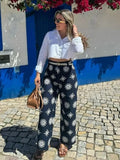 YESMYTOOL  -  Floral Embroidery Cropped Pants Women Summer Casual Zip Navy Blue Fashion Female Pants Pantalones 2024 Mujer