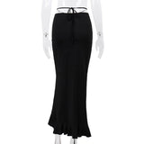 YESMYTOOL  -  Sexy Black Long Skirt Women Fashion Elegant Chic Low Waist Folds Ruffle Patchwork Slim Mermaid Skirt Beach Holiday