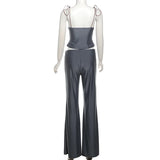 YESMYTOOL  -  Fashion Street Drawstring Trousers Two Piece Set Sexy Low Chest V Neck Suspended Tank Top Loose Wide Leg Pants Suit