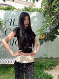 YESMYTOOL  -   Korean Style Set Women's Contrast Butterfly Print Top Tea Style Wear A Complete Set Of Straight Tube Pants New