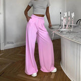 YESMYTOOL  -  2024 Summer Slim Wide Leg Suit Pants High Waist Pants French Pink Casual Floor Towers Women's Versatile Draping Feel Trousers