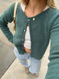 YESMYTOOL  -  Women Fashion Solid Green Buttons Cardigan Chic O Neck Single Breasted Long Sleeve Sweater Autumn Female High Street Knitwear