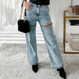 YESMYTOOL  -  Fashion Diamond Patchwork Slim Long Pants Sexy Hollow Zipper Women's Jeans 2024 Summer Casual High Waist Button Denim Trousers