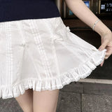 YESMYTOOL  - White Ruffle Mini Skirt Women Kawaii Sweet Lace Coquett Skirt Patchwork Lolita Skirts Bow Basic Casual Y2k Aesthetic