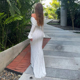 YESMYTOOL  -  Autumn Long Sleeve Off The Shoulder Bodycon Dress 2024 New Mermaid Wedding Guest Party Dresses for Women White Dress