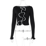 YESMYTOOL  -  Autumn Long Sleeve Slim Tie Front Tops Elegant Long Sleeve Basic Ruffles Blouse Shirts Short Coquette Clothes