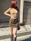 YESMYTOOL  -   Vintage Leopard Mini Denim Skirt Women American Streetwear High Waist Zip Up Slim Sexy Wash Jeans Skirt Summer Gyaru