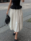 YESMYTOOL  -   White Pleated Long Skirt Women's Casual Loose Pleated Fashion Solid Color Elegant Patchwork Summer Streetwear Long Skirt