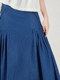 YESMYTOOL  -  Summer Denim Skirt For Women Chic Pocket Patchwork High Waist Casual Versatile A-line Mid Calf Pleated Skirts 2024 New XX254