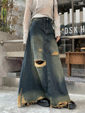 YESMYTOOL  -  Women A-Line Skirts Mopping Denim Chic Autumn Stylish Office Lady High Street Vintage Mopping Jeanswear Slim