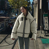 YESMYTOOL  -  Winter Warm Lamb Wool Jacket Casual Loose Thick Coat Contrast Color One Piece Faux Fur Jacket Coat Plush Jacket Women