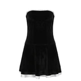 YESMYTOOL  -  Vintage Fashion Elegant Party Dress Ruched Patched A-Line Velour Sexy Dress Female Strapless Off Shoulder Lace Up New