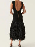 YESMYTOOL  -  Sexy Fringed Knit Long Dresses Women Slim Sleeveless O-neck Backless Zipper Package Hip Dress Female 2024 Summer Party Lady Robe