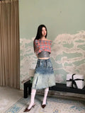 YESMYTOOL  -  Gothic Patchwork Plaid Tank Tops Sleeveless Tshirts Irregular Off Shoulder T Shirt Women Clothes 2024 Summer Tops Y2k