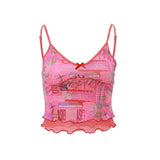 YESMYTOOL  -  Cute Y2K Millennium Spicy Girl Shibuya Dopamine Pink Fake Two Sexy Slim Fit Tank Top Large Women's Summer