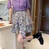 YESMYTOOL  -    Ruffle Flower Print Mini Skirt Elegant Sexy Short Skirt Layered Coquette Irregular Vintage Women Casual A-line Skirt