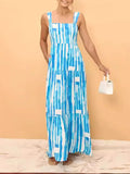 YESMYTOOL  -  Holiday Striped Beach Blue Long Maxi Dress for Women Summer 2024 Fresh and Sweet Spring Striped Printed Collar Lace-Up Dress