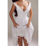 YESMYTOOL  -  WHITE COTTON CORSET dress women Sleeveless Midi Dress deep V-neck sexy summer dresses elegant women party dress