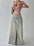 YESMYTOOL  -  Streetwear Denim Long Skirt Women Summer Korean Fashion Y2k Split Design Vintage Skirts Sexy Patchwork Chic High Waist