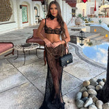 YESMYTOOL  -  Sexy 2 Piece Sets Crop Top And Maxi Skirt Elegant Party Evening Sheer Lace Dresses Vacation Outfits For Women 2024