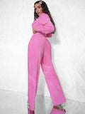 YESMYTOOL  -  Autumn New Hooded Zipper Women Three Piece Sets Pink Long Sleeve T-shirt Long Pant Female Casual Elegant Pant Suit 2024